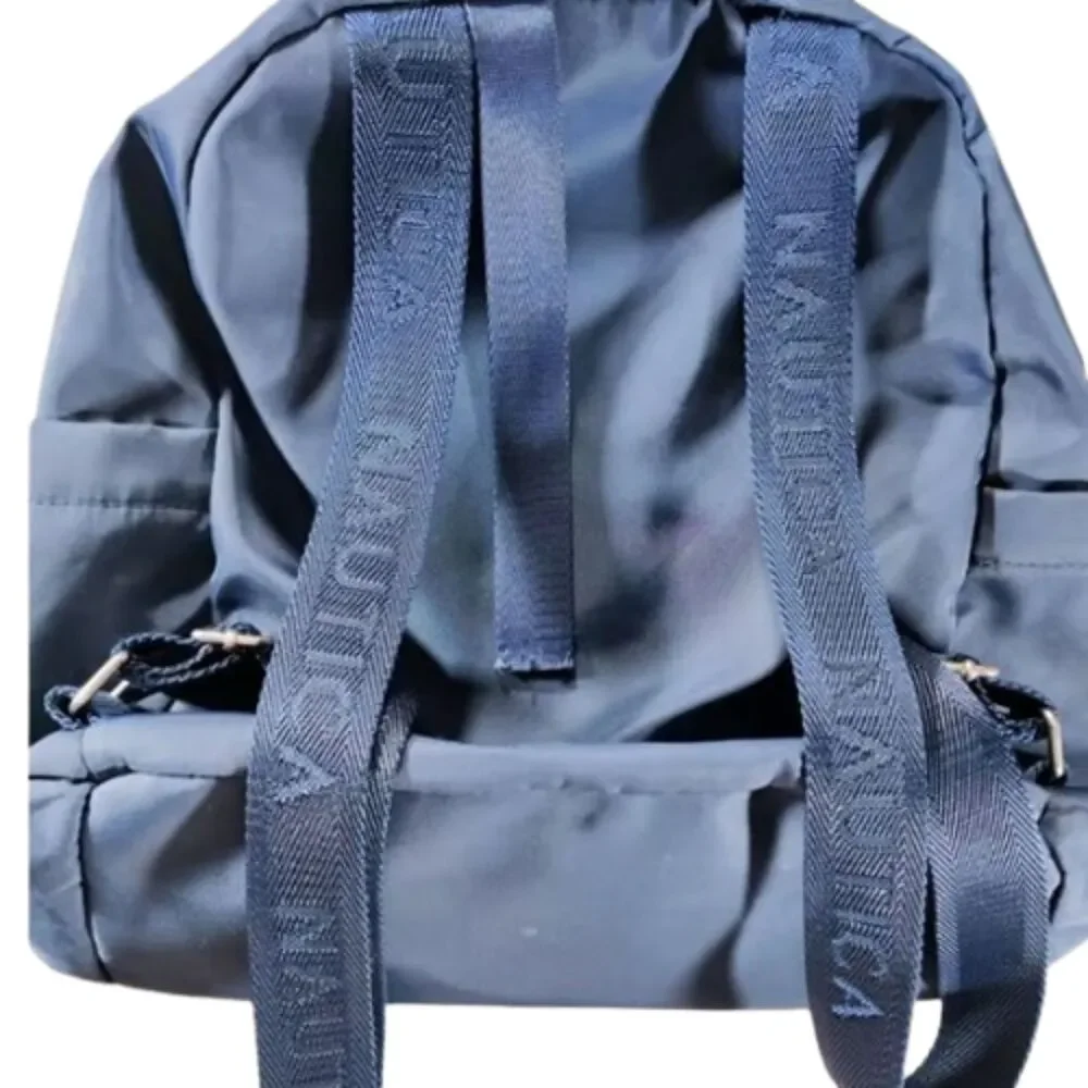 Nautica Navy Blue Nylon Backpack Red Logo Pull Travel School Bag Unisex